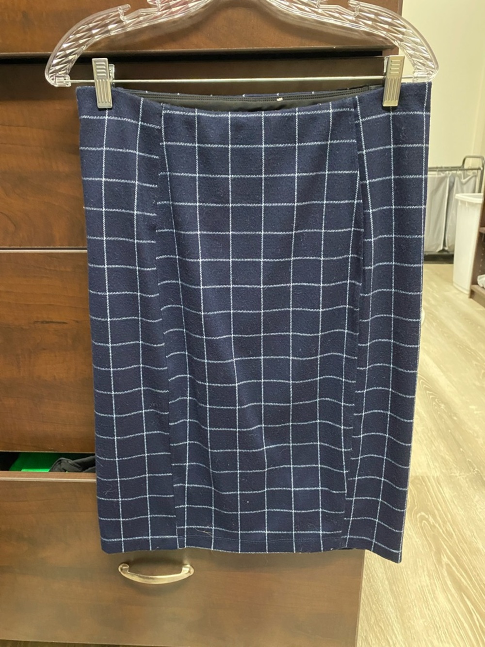 Liverpool Navy and White Windowpane Pencil Skirt